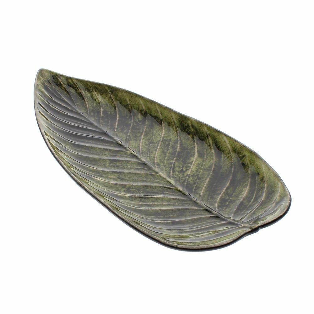 Riviera Ceramic Leaf Dish 40cm, Green