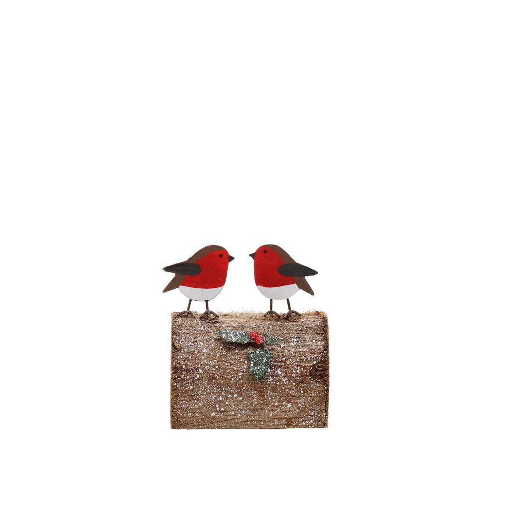 Robins on a Yule Log