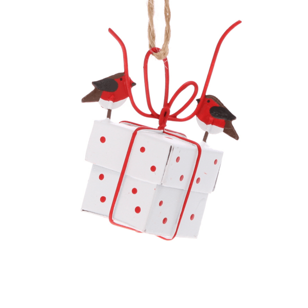 Robins tying parcel, White