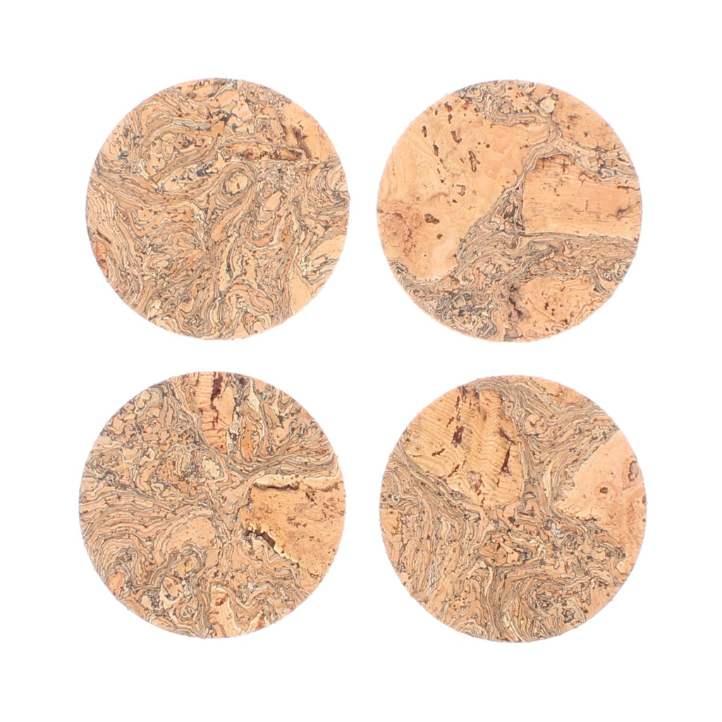 Round Cork Coasters, Natural, Set of 4