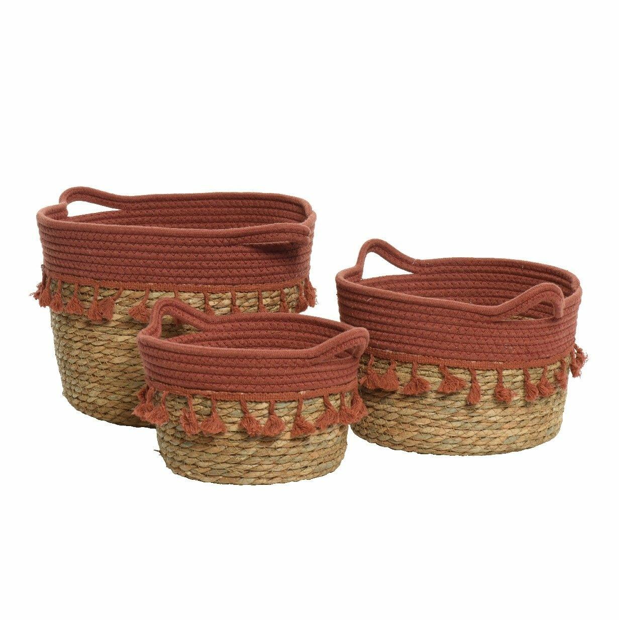 Seagrass Tassel Basket, Red Medium,Large,Small