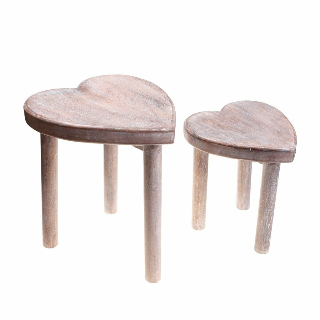 Set of 2 Wooden Heart Stools