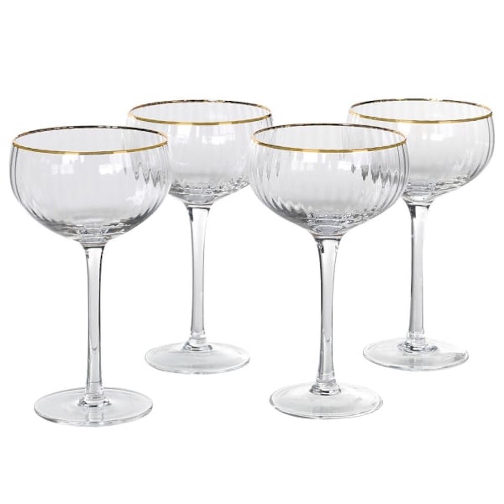 Set of 4 Gold Rim Champagne Glasses - Angela Reed -