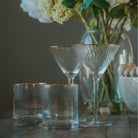 Set of 4 Ribbed Gold Rim Martini Glasses