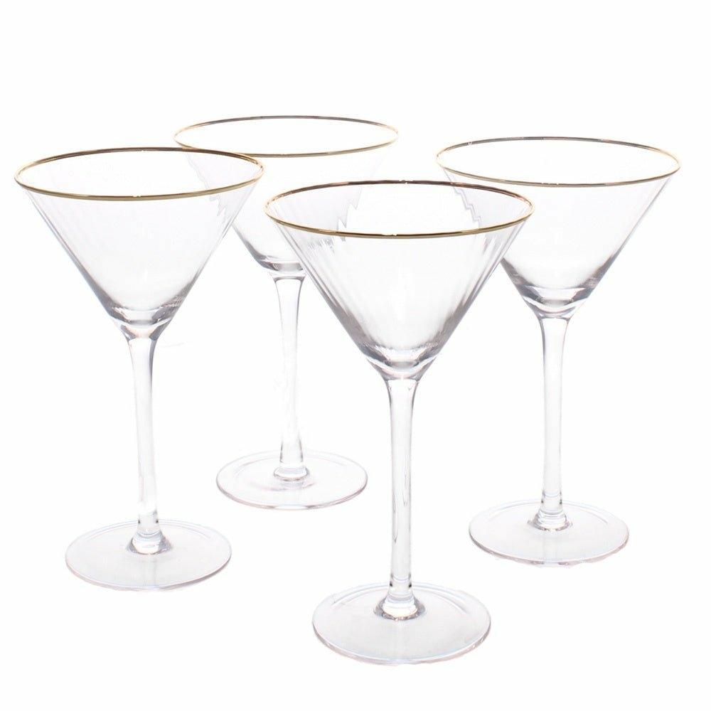 Set of 4 Ribbed Gold Rim Martini Glasses