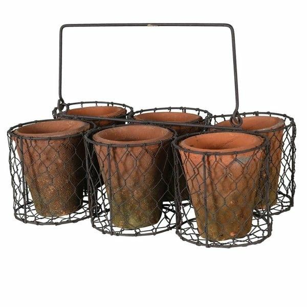 Set of 6 Small Pots in Basket