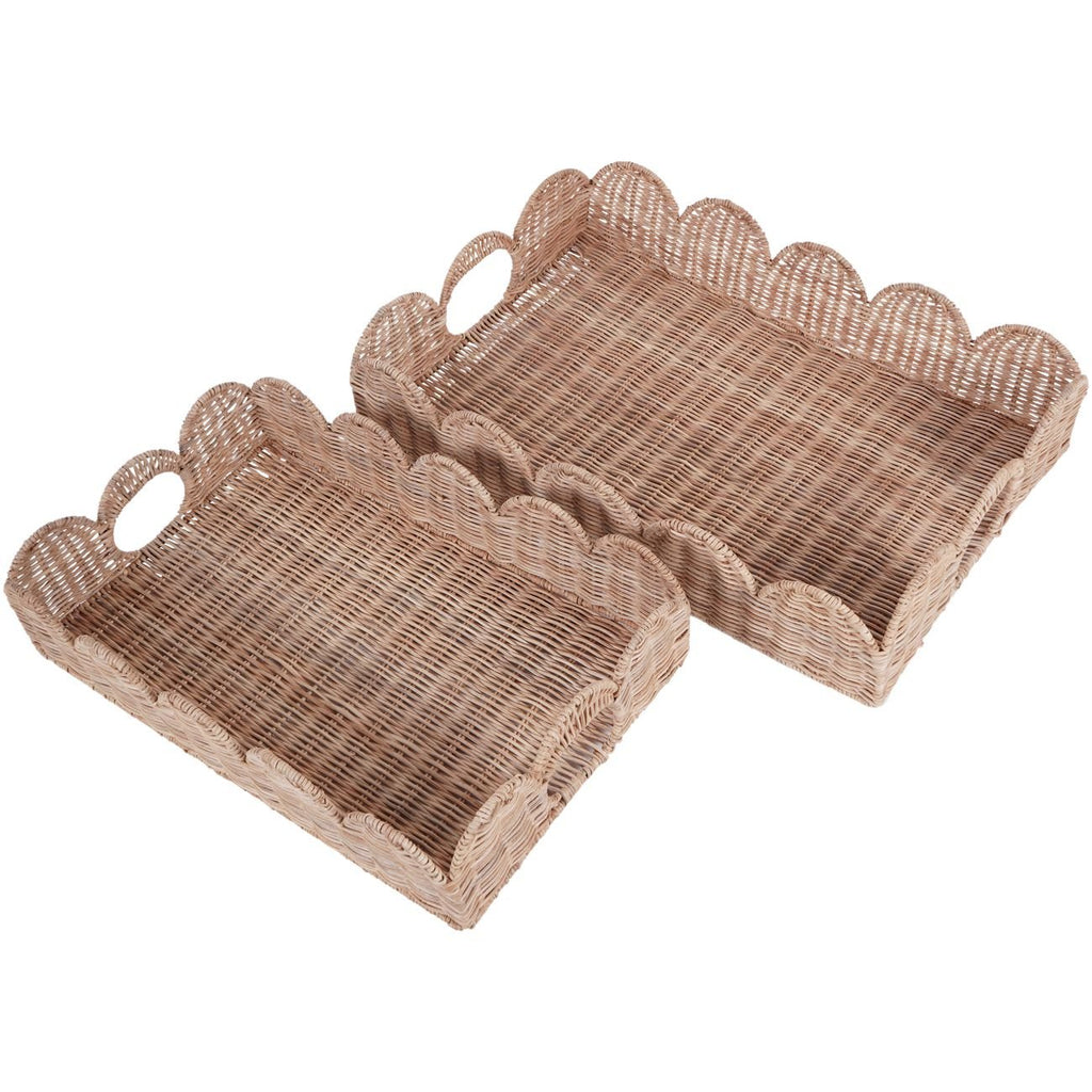 Set of Two Rattan Rectangular Scallop Trays - Angela Reed -