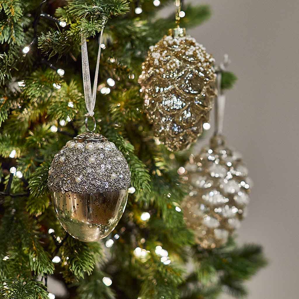 Silver Beaded Acorn Hanging Decoration - Angela Reed - Christmas Decorations