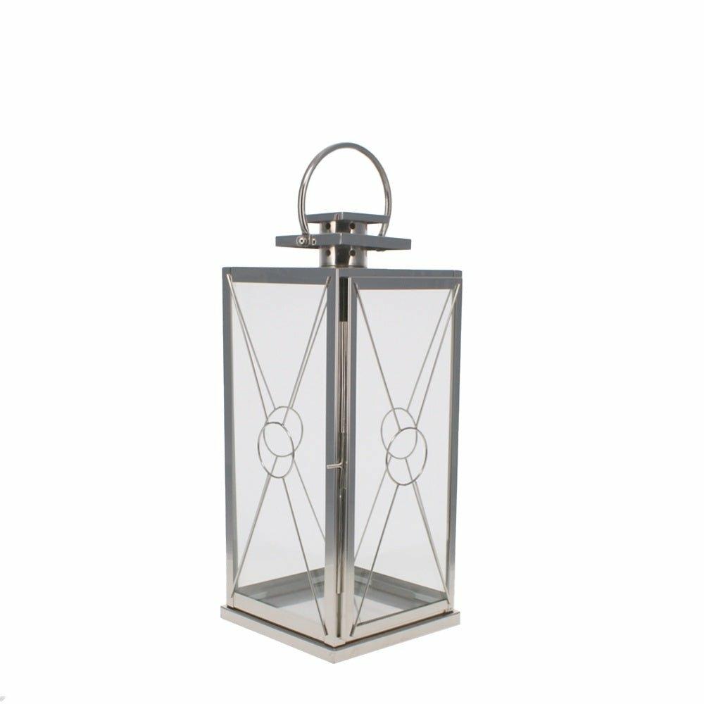 Small Glass and Steel Cross Lantern