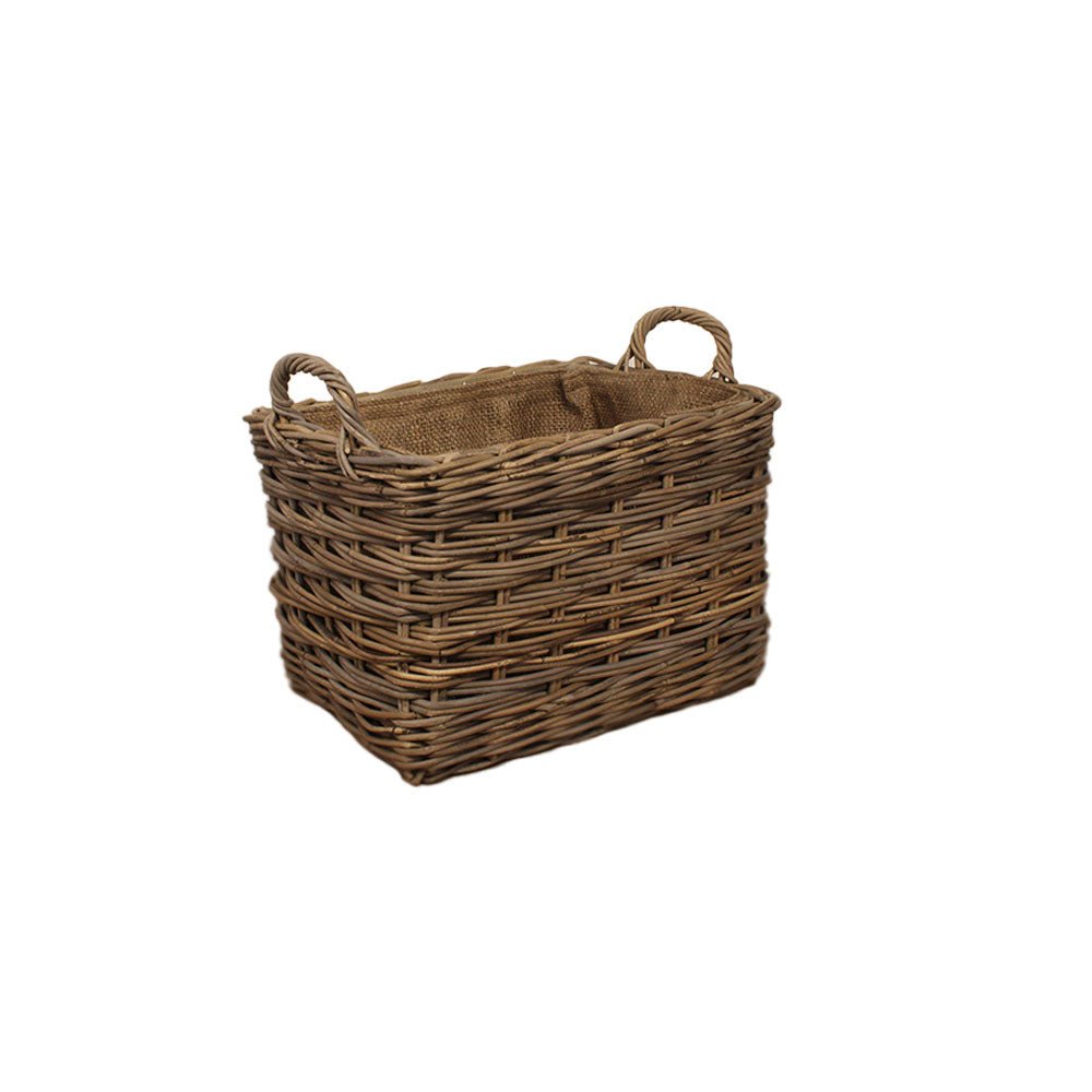 Small Lined Rectangular Log Basket with Handles - Angela Reed -
