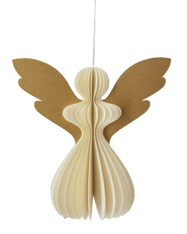 Small Paper Angel Decoration, White and Gold