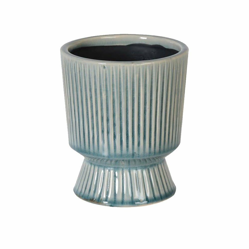 Small Soft Blue Ribbed Pot