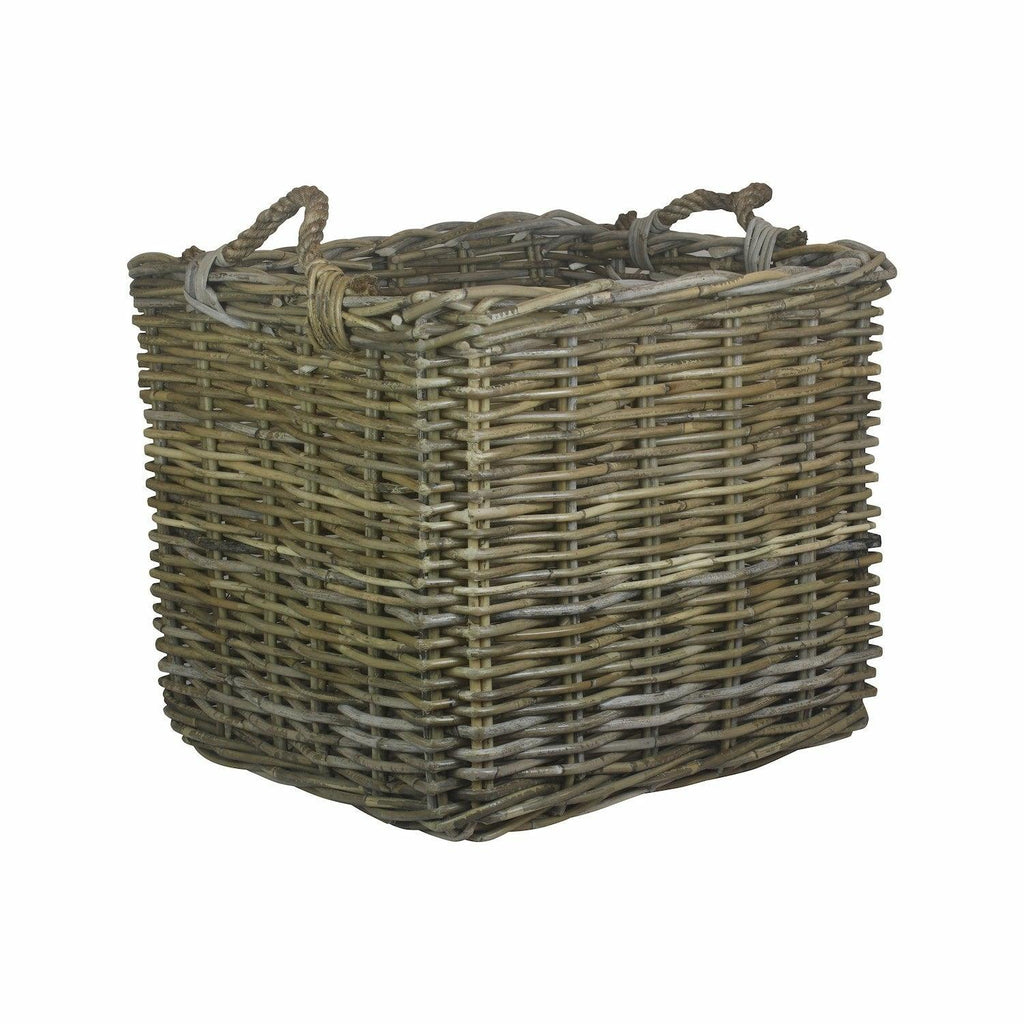 Square Grey Rattan Log Basket, Large