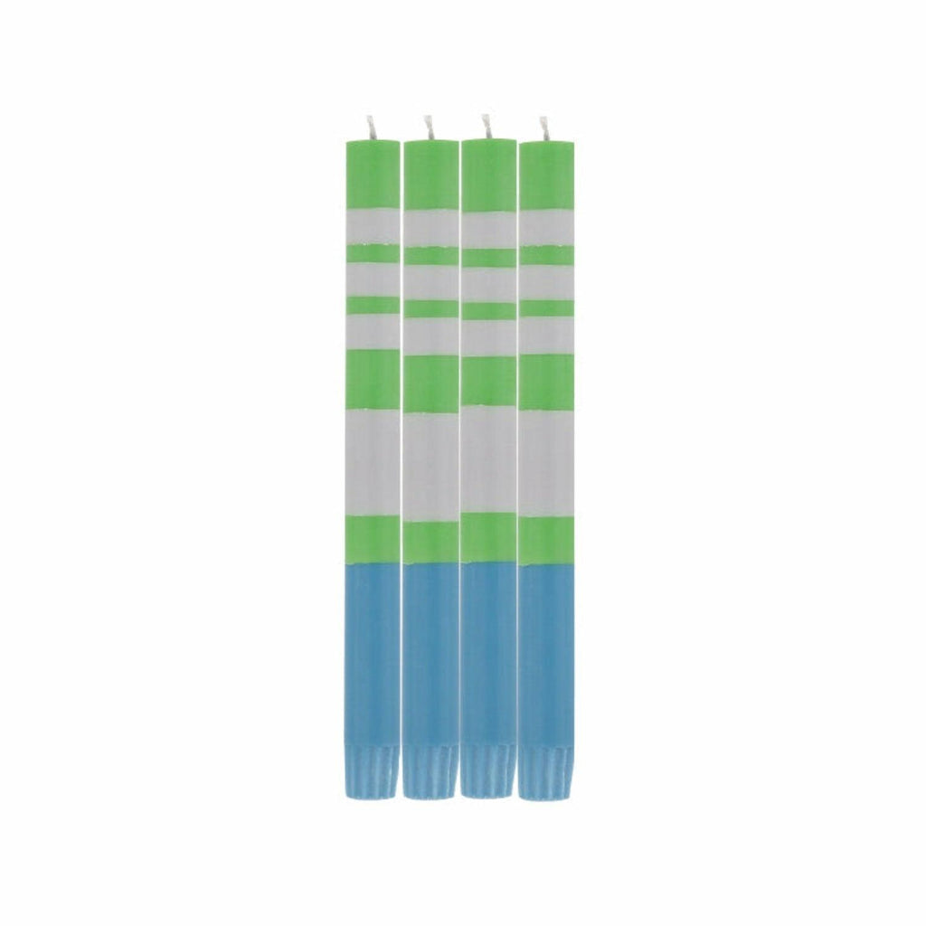 Striped Nanking Blue, Grass Green & Willow Grey Dinner Candles, 4 per pack