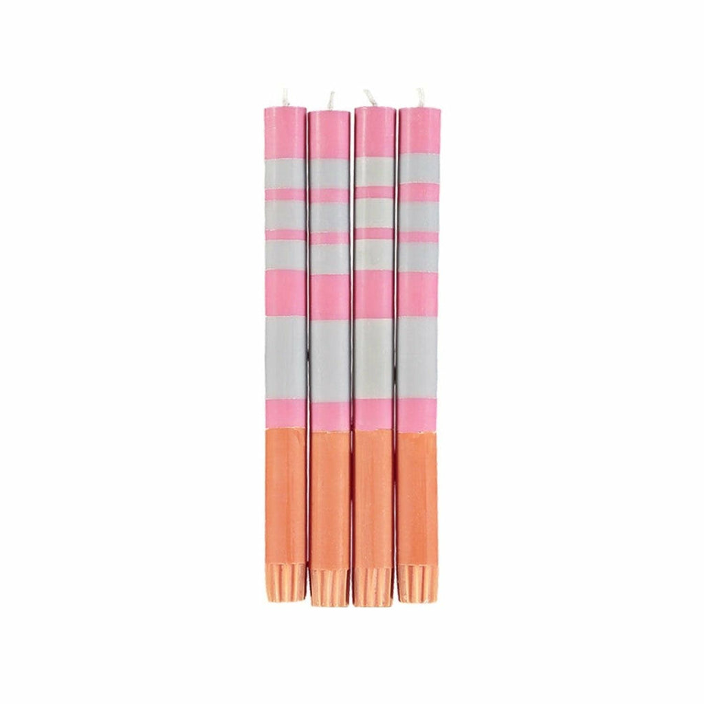 Striped Willow Grey, Neyron Rose and Orange Flame Dinner Candles, 4 per pack
