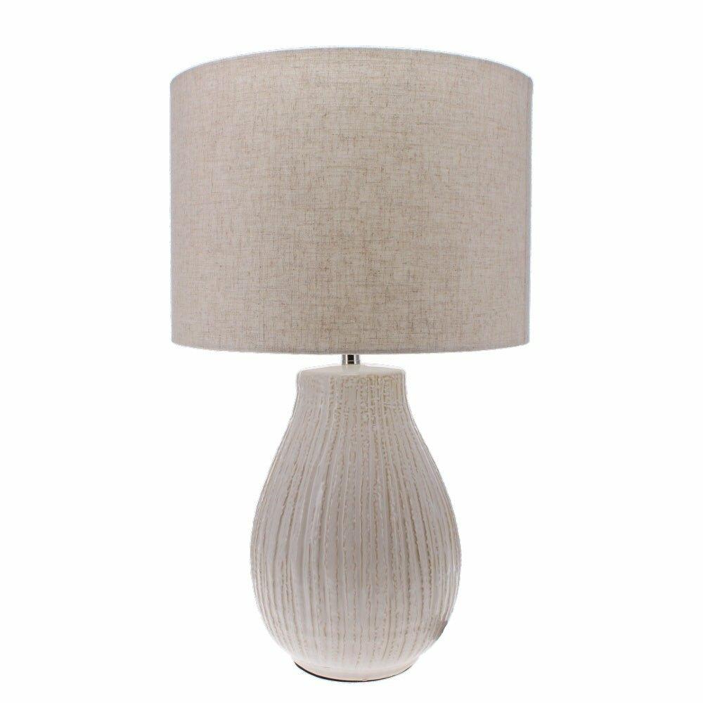 Textured Cream Table Lamp with Linen Shade