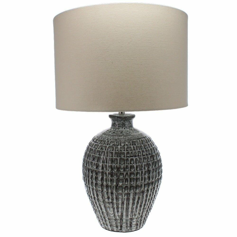 Textured Grey Lamp with Linen Shade