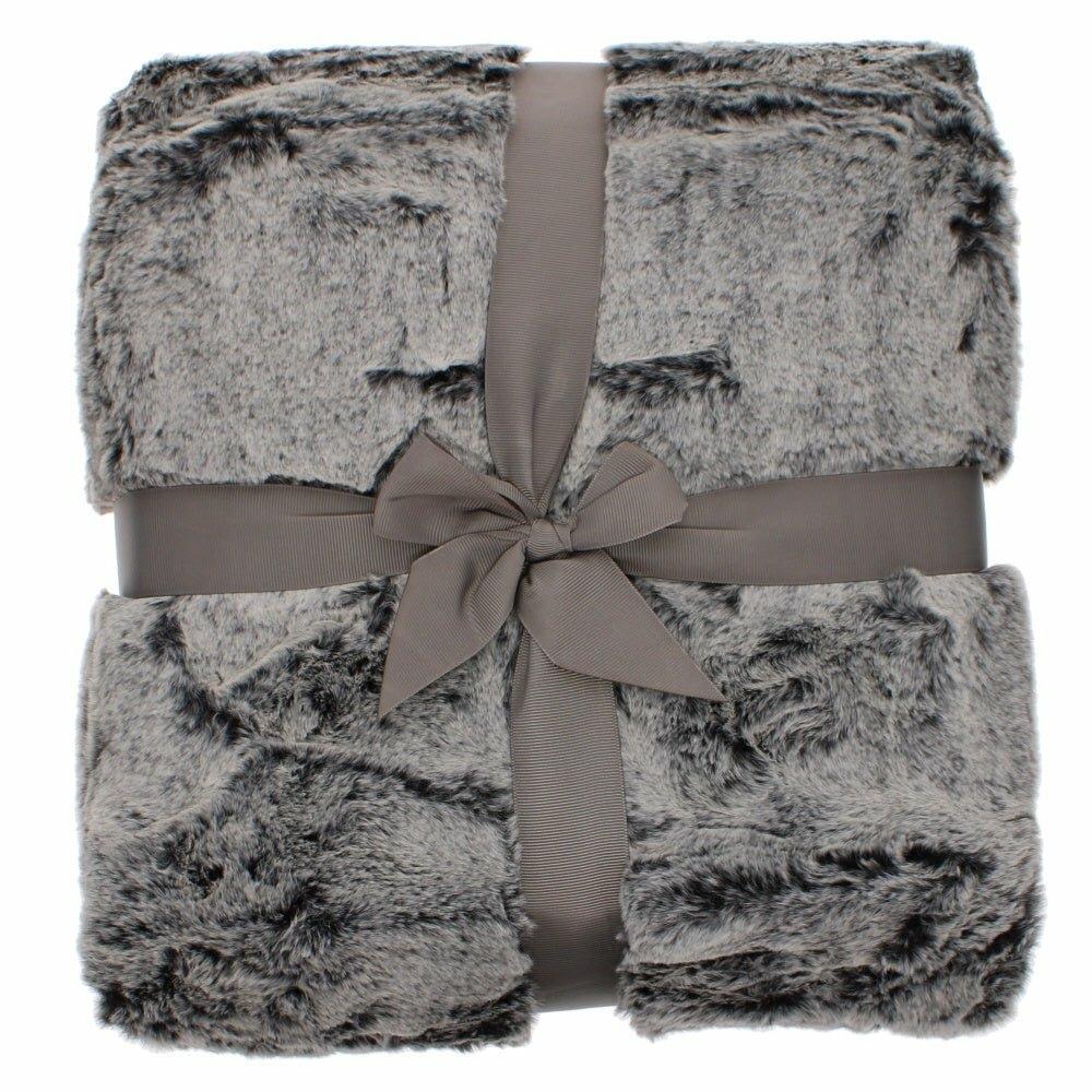 Tipped Faux Fur Throw, Charcoal