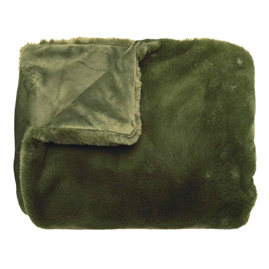 Tipped Faux Fur Throw, Olive