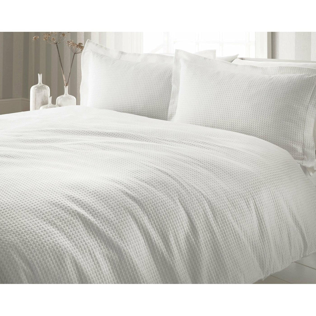 Waffle Duvet Set, White Double (4'6) Bed,Single (3') Bed,Kingsize (5') Bed