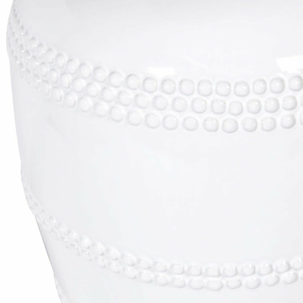 White Beaded Table Lamp with Linen Shade