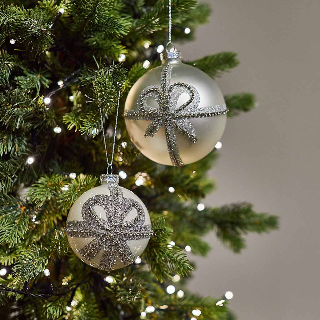 White Diamanté Bow Bauble - Angela Reed - Christmas Decorations