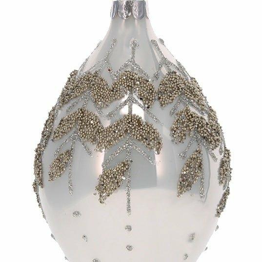 White Drop Beaded Leaves Bauble