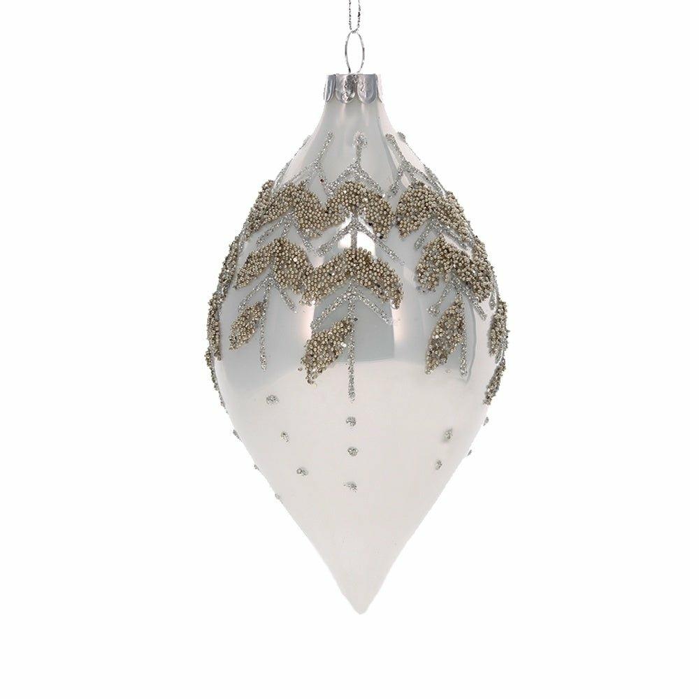 White Drop Beaded Leaves Bauble